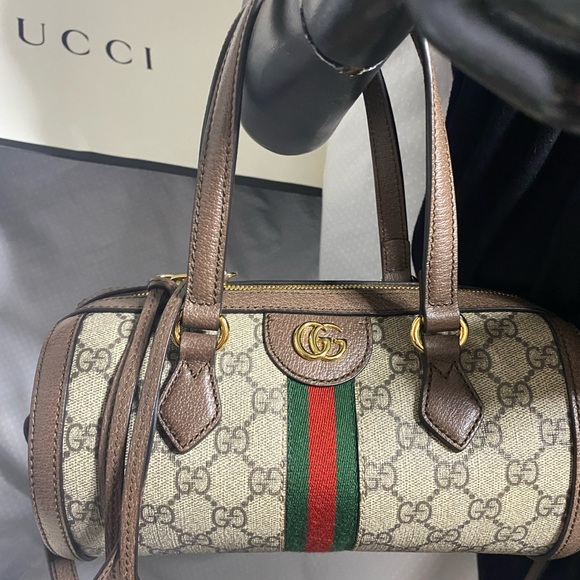 $1300 Gucci Ophidia canvas GG logo Boston barrel mini bag, authentic - Picture 8 of 10